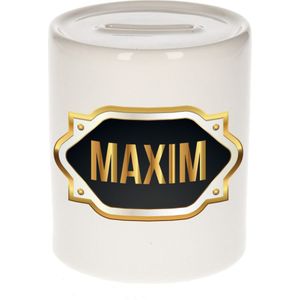Maxim naam cadeau spaarpot met gouden embleem - kado verjaardag/ vaderdag/ pensioen/ geslaagd/ bedankt