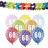 Partydeco 60e jaar verjaardag feestversiering set - 12x ballonnen en 2x feestslingers