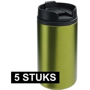 5x Thermosbekers/warmhoudbekers metallic groen 290 ml - Thermo koffie/thee isoleerbekers dubbelwandig met schroefdop