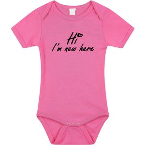 Hi Im new here gender reveal meisje cadeau tekst baby rompertje roze - Kraamcadeau - Babykleding