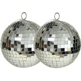 Othmar Decorations discobal kerstballen- 2x- zilver -15 cm -kunststof-spiegelbol