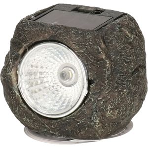 Cepewa Buiten lamp/spot solar verlichting - steen vorm - LED - 13 x 9 cm - tuin verlichting