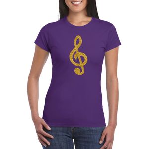 Gouden muzieknoot G-sleutel / muziek feest t-shirt / kleding - paars - voor dames - muziek shirts / muziek liefhebber / outfit