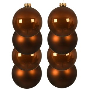 8x stuks kerstballen kaneel bruin van glas 10 cm - mat/glans - Kerstversiering/boomversiering
