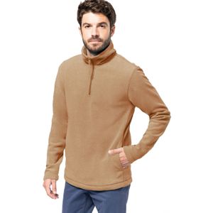 Kariban Fleece trui - camel bruin - halve ritskraag - warme winter sweater - heren - polyester