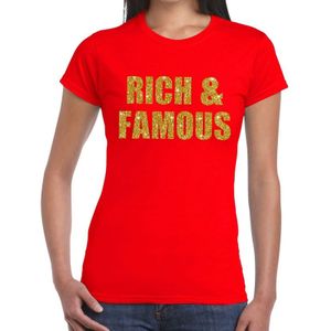 Rich and Famous gouden glitter tekst t-shirt rood dames - dames shirt Rich and Famous