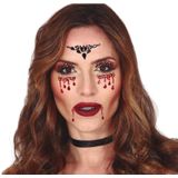 Plak diamantjes vampier gezicht versiering rood/zwart - Halloween gezicht make-up/schmink steentjes
