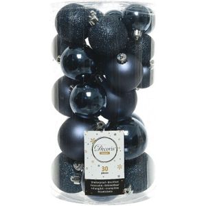 Decoris kerstballen - 30x st - donkerblauw - kunststof -4, 5 en 6 cm - kerstversiering