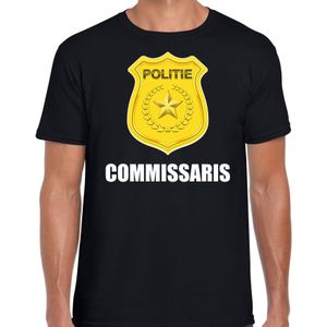 Commissaris politie embleem t-shirt zwart voor heren - politie - verkleedkleding / carnaval kostuum