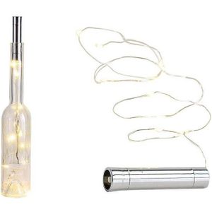 2x stuks flessenstoppen/kurken zilver met verlichting/vaasverlichting 10 lampjes - Sfeerverlichting voor in een fles