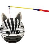 Bol lampion zebra - wit/zwart - H20 cm - papier - met lampionstokje - 50 cm