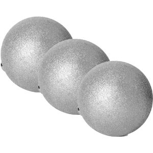 3x stuks grote kerstballen zilver glitters kunststof diameter 15 cm - Kerstboom versiering