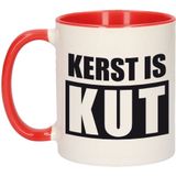 Set van 4x stuks cadeau kerstmokken kerst is kut - 300 ml - rood / wit - keramiek - koffiemokken / theebekers - Kerstmis - kersthater