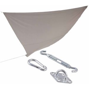 Schaduwdoek/zonnescherm driehoek grijs 3,6 x 3,6 x 3,6 meter - inclusief bevestiging haken set