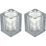 2x Transparante glazen kaarsenhouders met kaars 7 x 10 cm 24 branduren - Geurloze kaarsen - Woondecoraties