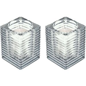 2x Transparante glazen kaarsenhouders met kaars 7 x 10 cm 24 branduren - Geurloze kaarsen - Woondecoraties