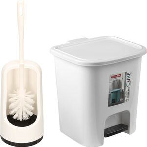 PlasticForte Badkamer/toilet accessoires - WC-borstel en pedaalemmer 7.5L - wit - kunststof