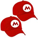 2x stuks feestpetten Mario / loodgieter rood voor jongens en meisjes - verkleed petten / carnaval petten