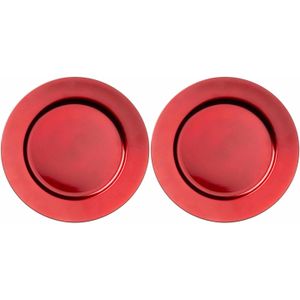 12x Ronde kerstdiner/diner onderborden rood 33 cm - Onderbord - kerstdiner onderbord - kerstfeest -