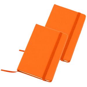 Set van 8x stuks notitieblokje oranje met harde kaft en elastiek 9 x 14 cm - 100x blanco paginas - opschrijfboekjes