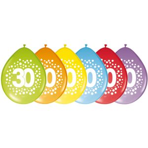 8x stuks verjaardag leeftijd party ballonnen in 30 jaar thema - Opgeblazen 29 cm - Feestartikelen/versieringen
