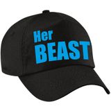 Her Beast en His beauty petten / caps zwart met blauwe en roze bedrukking voor volwassenen - bruiloft / huwelijk â cadeaupetten / geschenkpetten voor koppels