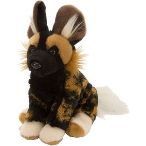 Pluche zwart/bruine Afrikaanse wilde hond knuffel 20 cm - Hyena wilde dieren knuffels - Speelgoed voor kinderen
