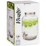 Glazen drankdispenser/limonadetap met zilver kleur dop/tap 3.8 liter - Tapkraantje - 16 x 25 cm