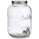 Glazen drankdispenser/limonadetap met zilver kleur dop/tap 3.8 liter - Tapkraantje - 16 x 25 cm
