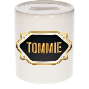 Tommie naam cadeau spaarpot met gouden embleem - kado verjaardag/ vaderdag/ pensioen/ geslaagd/ bedankt