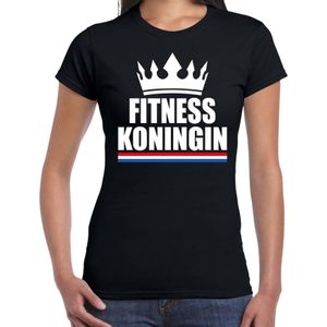 Zwart fitness koningin shirt met kroon dames - Sport / hobby kleding