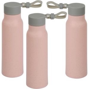 6x Stuks glazen waterfles/drinkfles licht rode coating met kunststof schroefdop 300 ml - Sportfles - Bidon