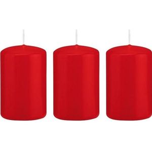 3x Rode cilinderkaarsen/stompkaarsen 5 x 8 cm 18 branduren - Geurloze kaarsen - Woondecoraties