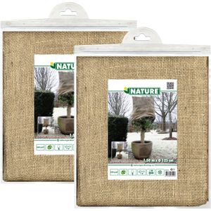 Nature plantenhoes jute - 2x - H150 x D125 cm - naturel - met trekkoord - anti-vorst beschermhoes