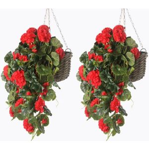 2x Rode geranium kunstplant hangplant 70 cm - Kunstplanten/nepplanten - Hangplanten
