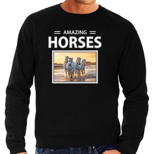 Dieren foto sweater wit paard - zwart - heren - amazing horses - cadeau trui witte paarden liefhebber