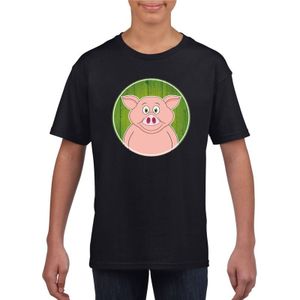 Kinder t-shirt zwart met vrolijke varken print - varkens shirt - kinderkleding / kleding