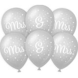 Paperdreams Ballonnen - Mrs. &amp; Mrs. huwelijks feest - 18x stuks - zilver/wit - 30 cm