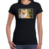 Dieren shirt met vossen foto - zwart - voor dames - natuur / vos cadeau t-shirt / kleding