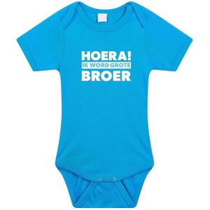 Blauw Hoera ik word grote broer rompertje voor jongens - Zwangerschapsaankondiging