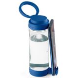2x Stuks glazen waterfles/drinkfles met blauwe kunststof schroefdop en smartphone houder 390 ml - Sportfles - Bidon