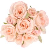 Boeketje kunstbloemen - rozen - roze - 20 cm - 9x stuks - Bruidsboeketten
