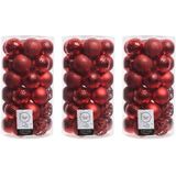 111x Kerst rode kunststof kerstballen 6 cm - Mix - Onbreekbare plastic kerstballen - Kerstboomversiering kerst rood