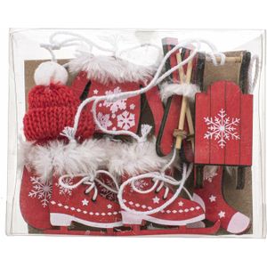 Glorex Hobby kersthangers winter thema - 10x st - rood - hout - kerstornamenten