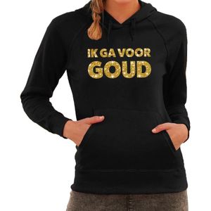 Ik ga voor GOUD glitter tekst hoodie zwart dames- zwarte fun sweater/trui met capuchon