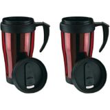Set van 3x stuks thermosbeker/warmhoudbeker rood/zwart 400 ml - Thermo koffie/thee bekers dubbelwandig met schroefdop