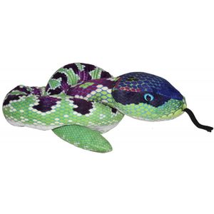 Pluche groen/paarse slang knuffel 137 cm - Slangen reptielen knuffels - Speelgoed voor kinderen