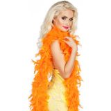Boland Carnaval verkleed boa met veren - 2x - oranje - 180 cm - 50 gram - Glitter and Glamour
