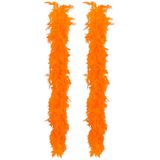 Boland Carnaval verkleed boa met veren - 2x - oranje - 180 cm - 50 gram - Glitter and Glamour