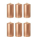 6x Rosegouden cilinderkaarsen/stompkaarsen 6 x 12 cm 40 branduren - Geurloze rosegoudkleurige kaarsen - Woondecoraties